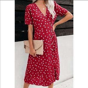 Red Polka dot button down Aside midi dress size L